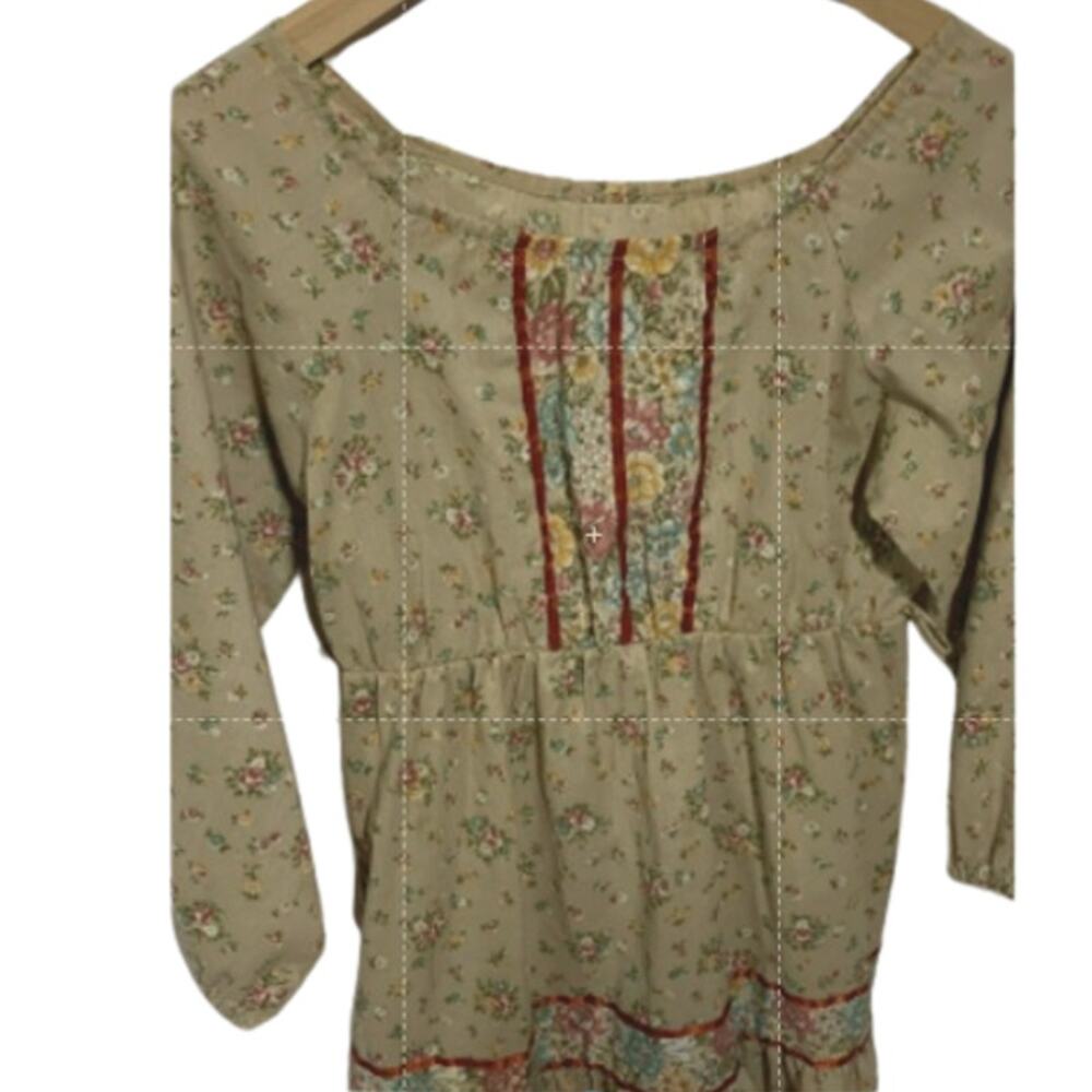 Vintage 1970's Boho Mini Prairie Dress Tunic Top Cream Floral Print Sz xs /child - Picture 7 of 14